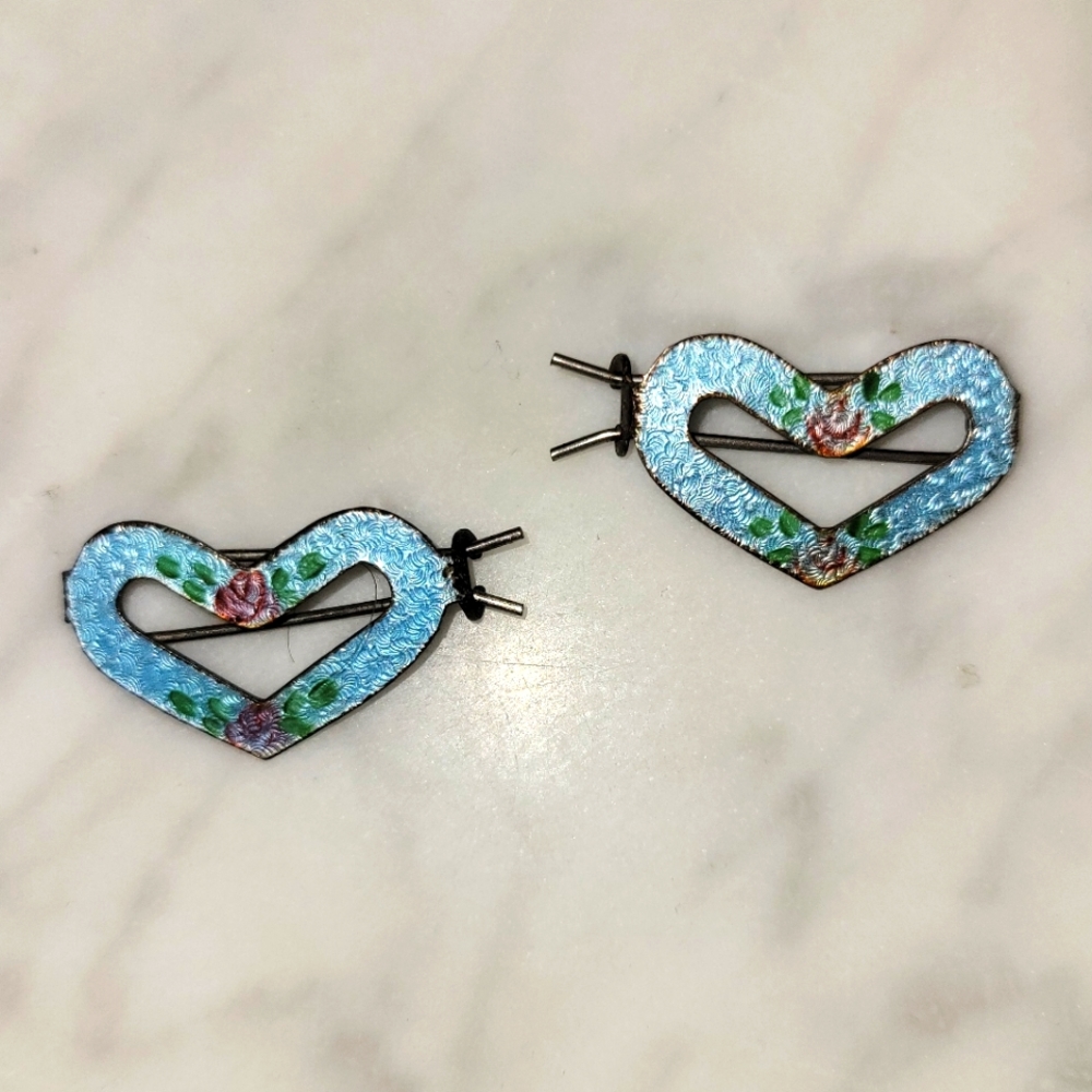 Guilloche Blue Enamel Vintage Barrettes
